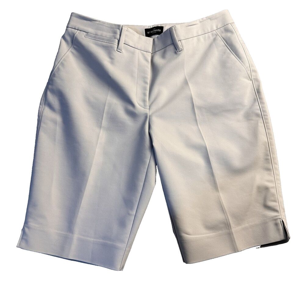 White House Black Market 11" Bermuda Shorts White Size 8 Cotton Blend Stretch